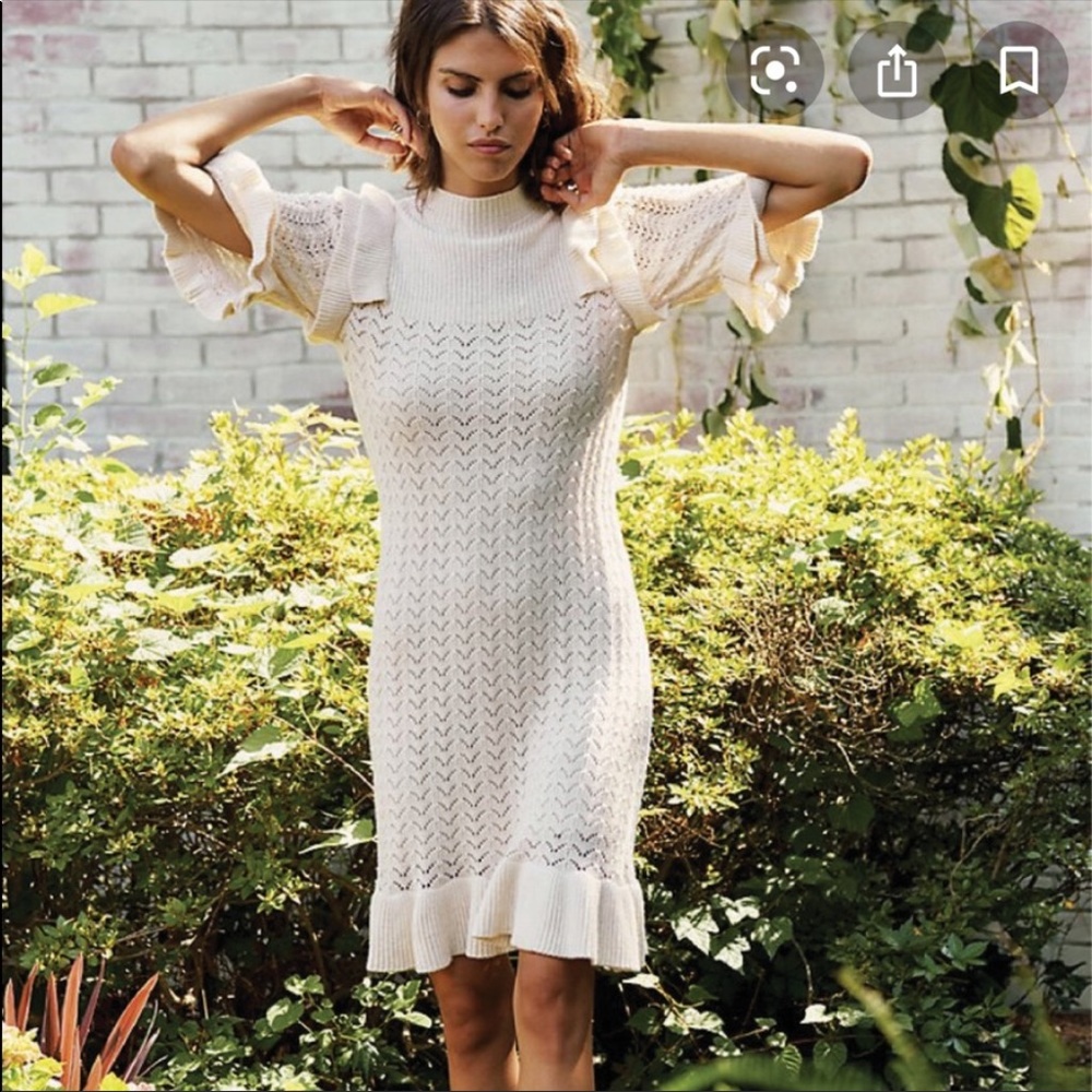 Happy Nature Ruffle Knit Cream Sweater Dress Size XXS